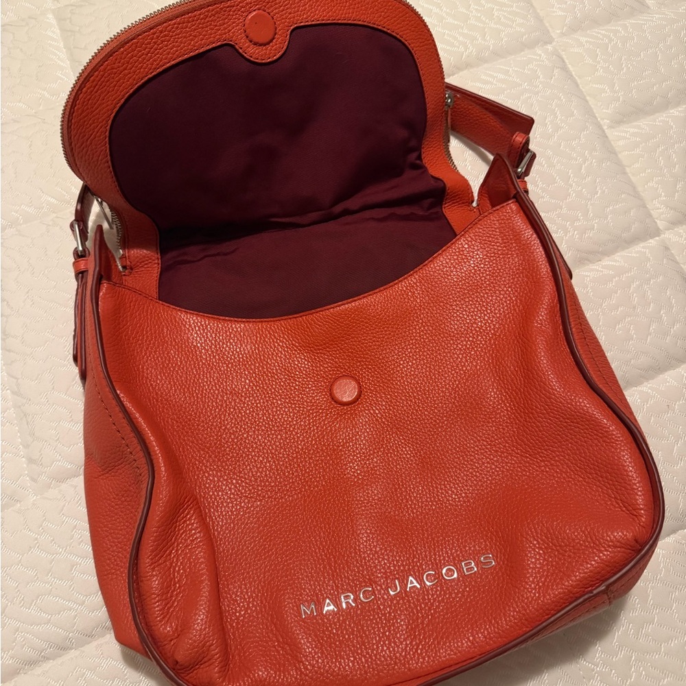 Marc Jacobs Red-Orange Pebbled Leather Shoulder Bag